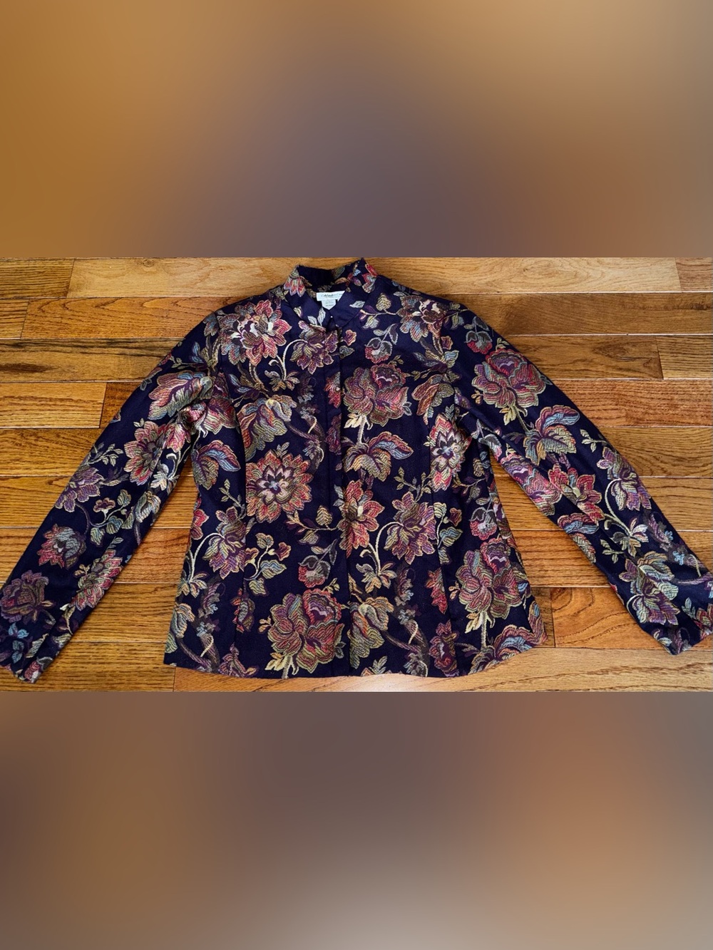 Floral Embroidered Women’s Jacket - Purple with Burgundy & Gold Accents
